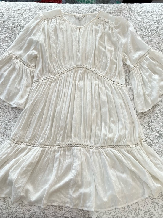 Lucky Brand Dresses & Skirts - Lucky Brand White Swiss Dot Mini Dress Peasant Boho Gathered Gauzy Flowy Coastal